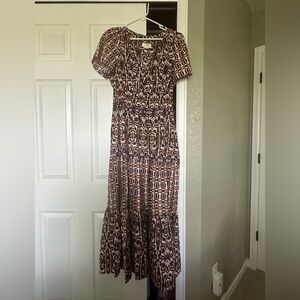 Anthropologie Somerset dress in purple and orange.